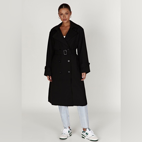 Meshki Kelly Super Oversized Trench Coat in Black Long Jacket - Picture 5 of 11
